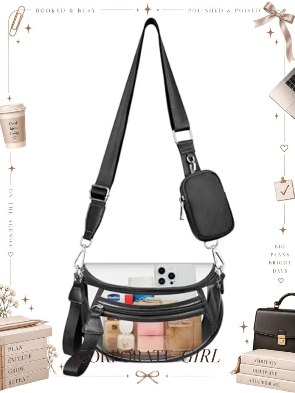 Clear Crossbody Bag Stadium Approved PVC with RFID Pouch